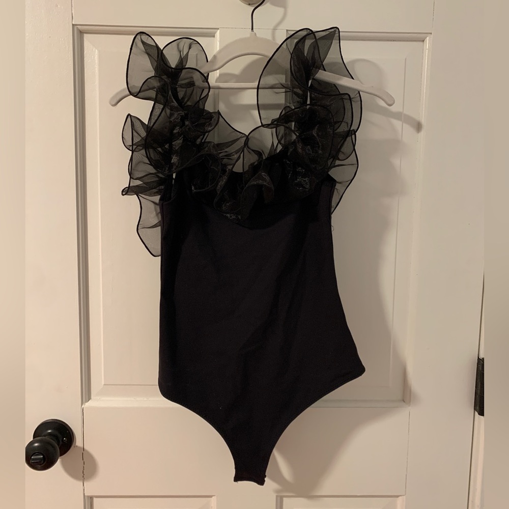 Intimately Free People Ruffle Black Bodysuit SIZE: Small